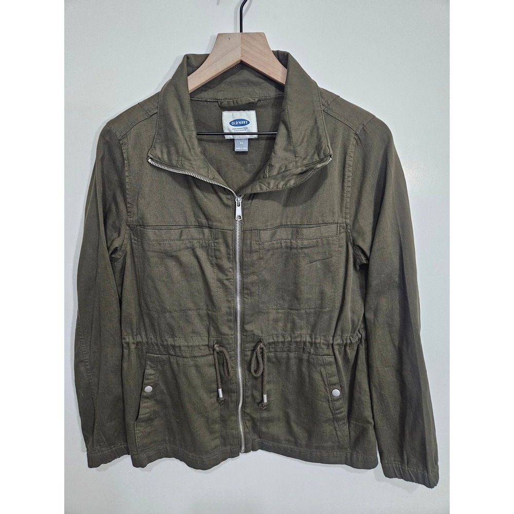 Old Navy Womens Olive Green Cotton Twill Field Utility Jacket Medium Full Zip